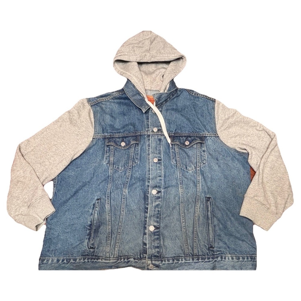 Levi's Men's Denim Jacket Hoodie Hybrid Blue Jean Gray Sleeves Hood Size 3XL‎